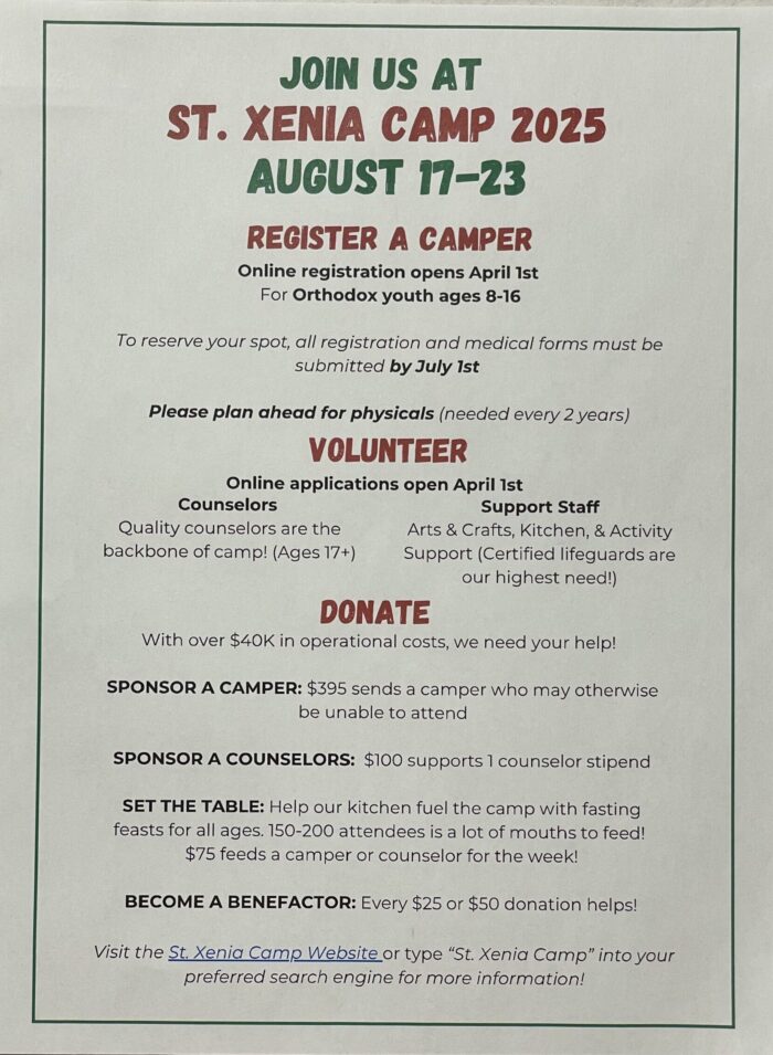 St. Xenia Camp Flier 2025